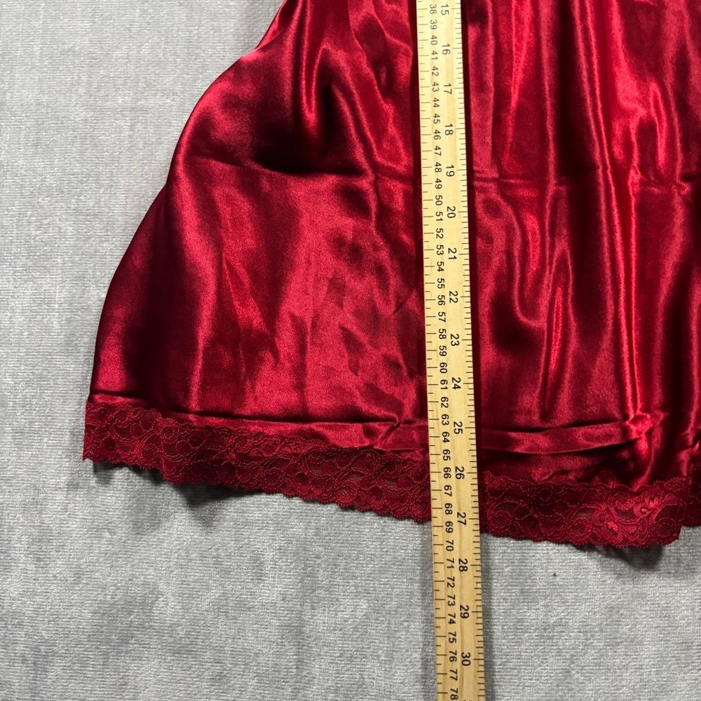 Valerie Stevens Red Satin Lace Trim Mini Slip Dress Nightgown Size M - Picture 4 of 4